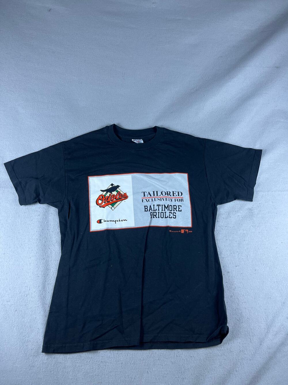 Vintage '96 Baltimore Orioles T-Shirt Mens L Black Champion MLB Baseball Sports